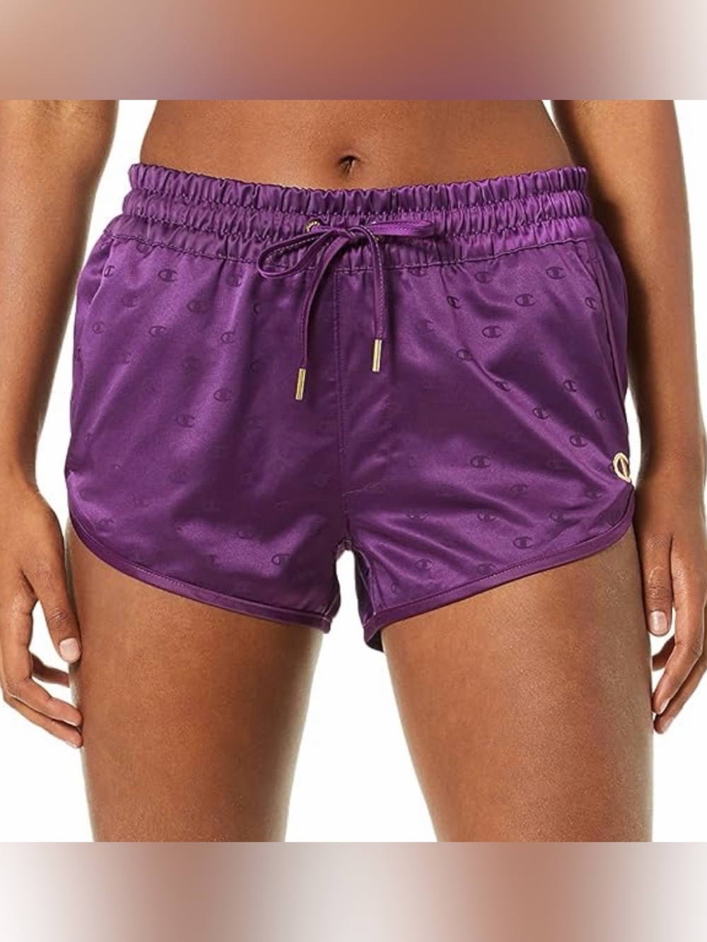 Champion life satin shorts Venetian purple jacquard monogram print with gold det